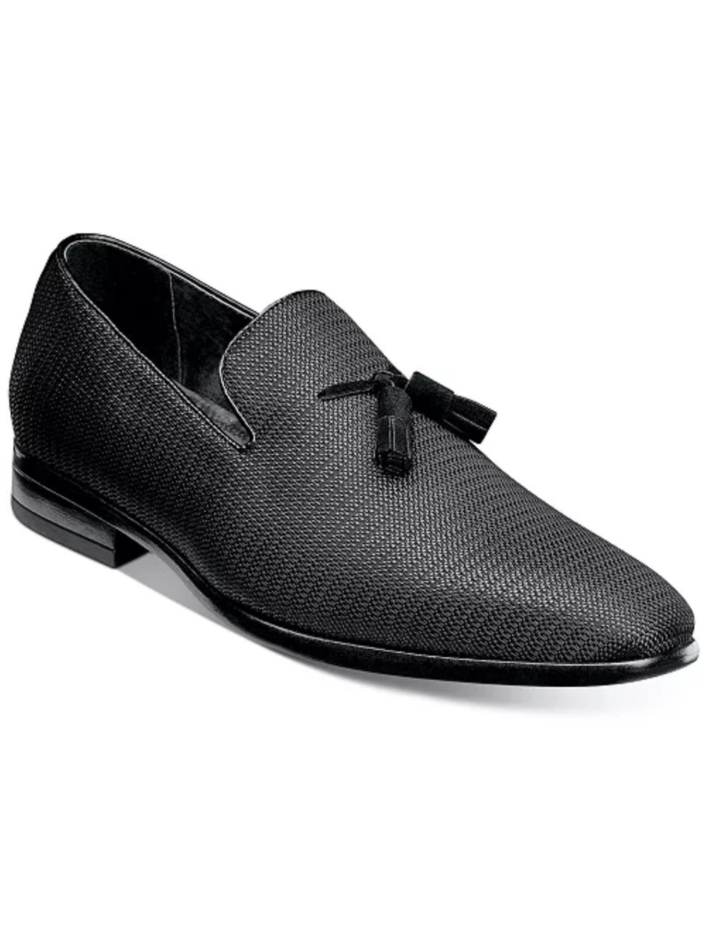 Stacy Adams Black Textured Tassel Loafers